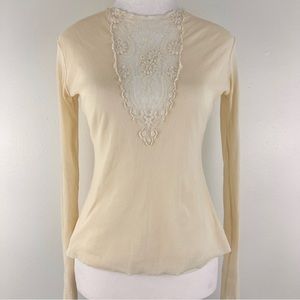 Vintage 90s ballet core sheer top w/ the cutest floral lace detail🤍